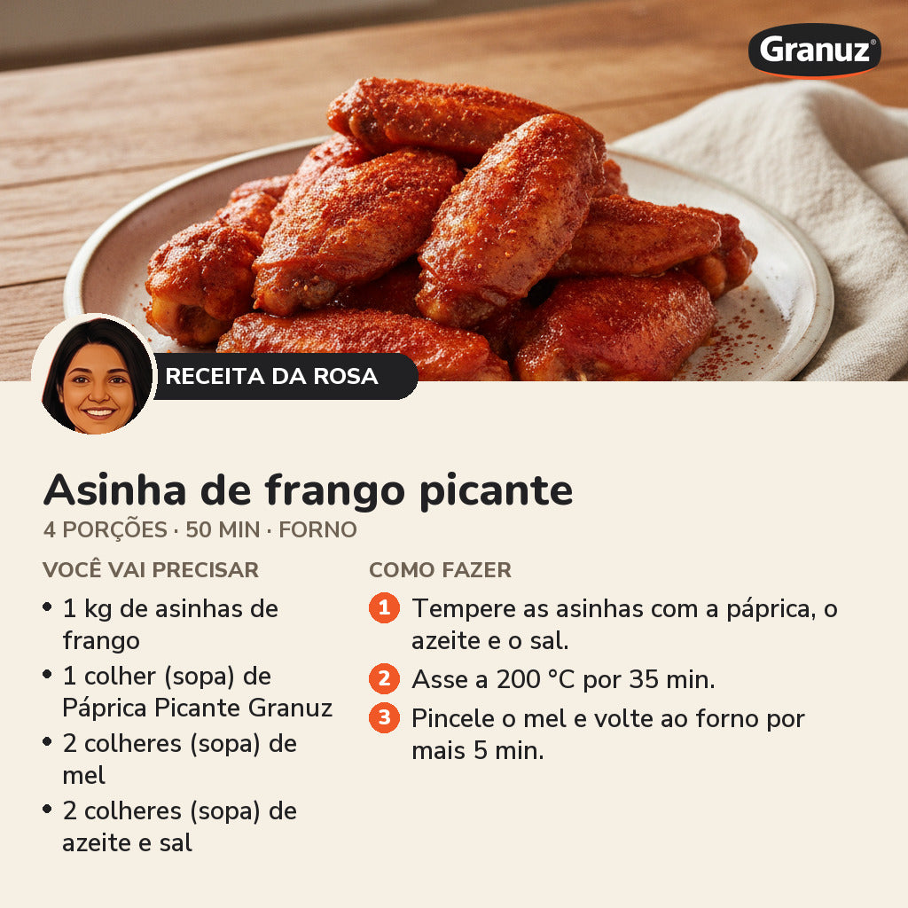 Receita da Rosa: Asinha de frango picante (Páprica Picante Granuz)
