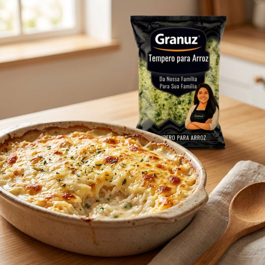 Arte de capa exclusiva do blog Granuz criada para o artigo Arroz de Forno Cremoso