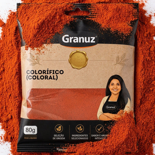 Embalagem e textura de Colorífico (Colorau) Granuz em destaque, imagem de destaque do artigo Colorau (Colorífico)