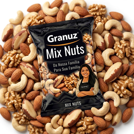 Embalagem e textura de Mix Nuts Castanhas Granuz em destaque, imagem de destaque do artigo Mix Nuts Castanhas