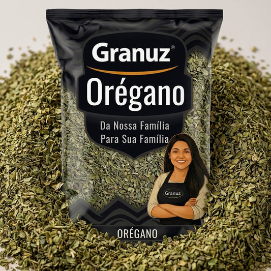 Embalagem e textura de Orégano Granuz em destaque, imagem de destaque do artigo Orégano