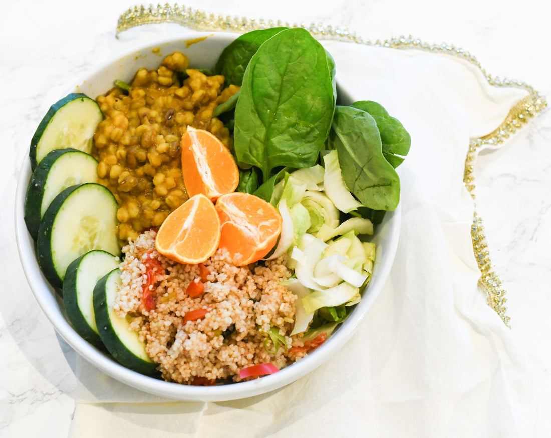 Foto apetitosa de salada de lentilha em destaque, ilustrando a receita apresentada no blog Granuz