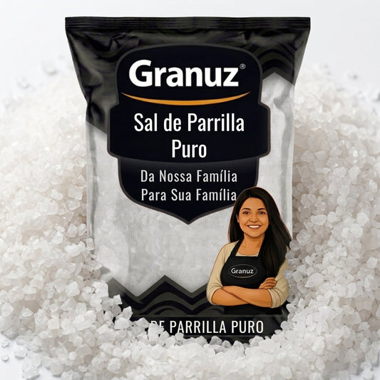 Embalagem e textura de Sal de Parrilla Puro Granuz em destaque, imagem de destaque do artigo Sal de Parrilla Puro
