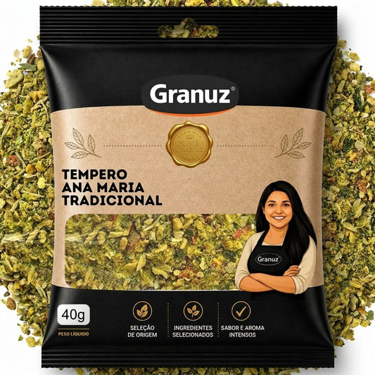 Embalagem e textura de Tempero Ana Maria Tradicional Granuz em destaque, imagem de destaque do artigo Tempero Ana Maria Tradicional