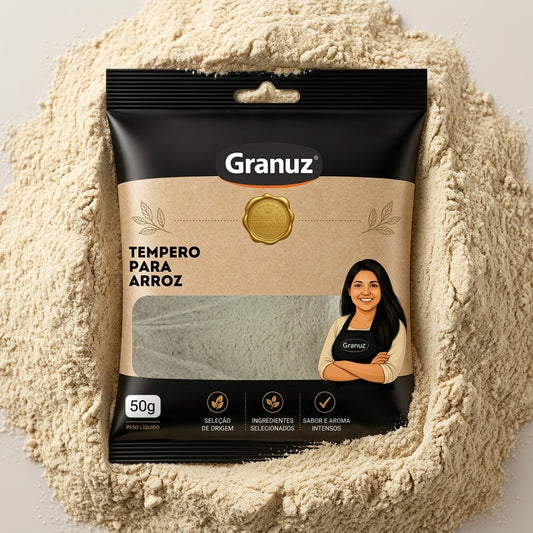 Embalagem e textura de Tempero para Arroz Granuz em destaque, imagem de destaque do artigo Tempero para Arroz