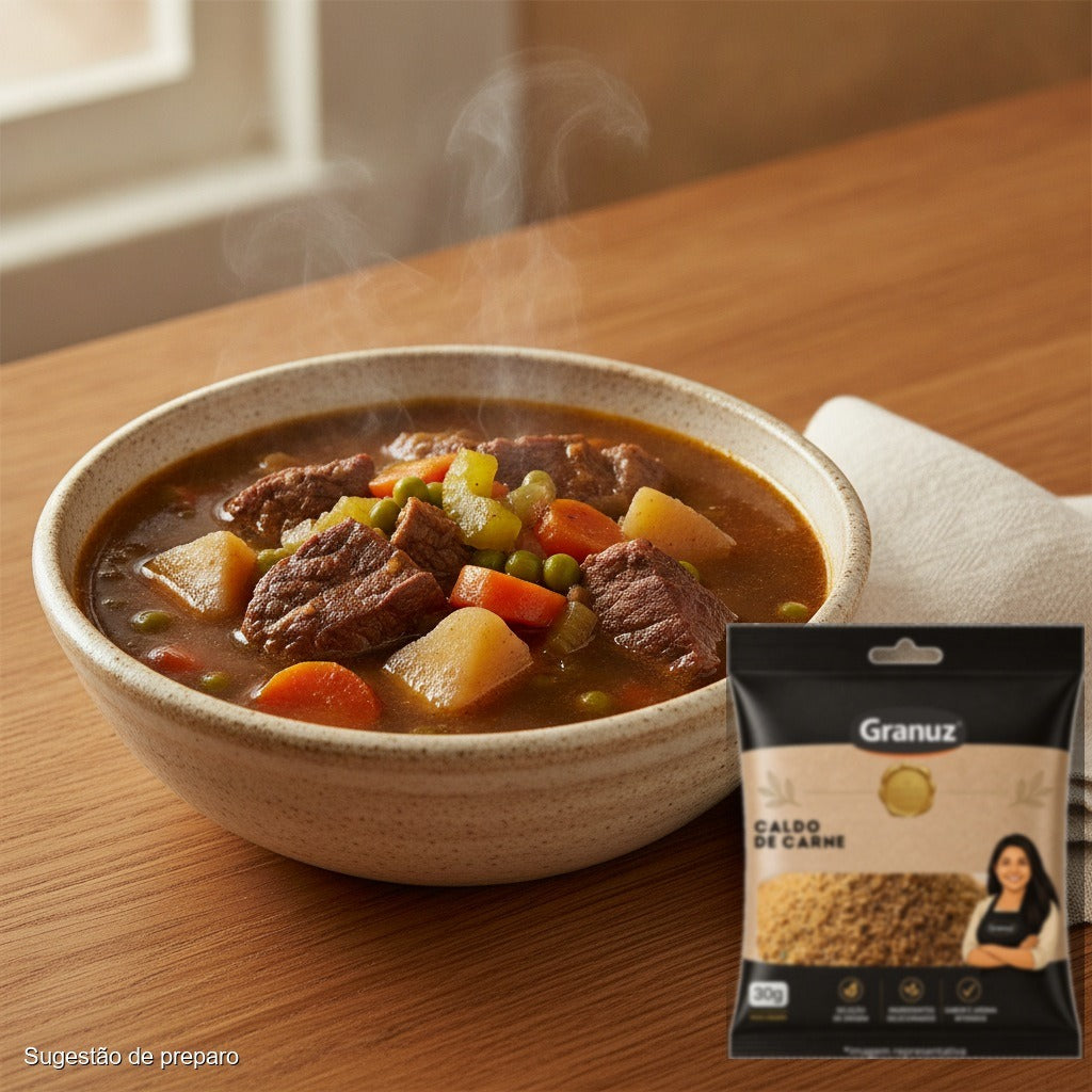 Sopa de carne com legumes e Caldo de Carne em Pó Granuz 30g (sugestão de preparo)