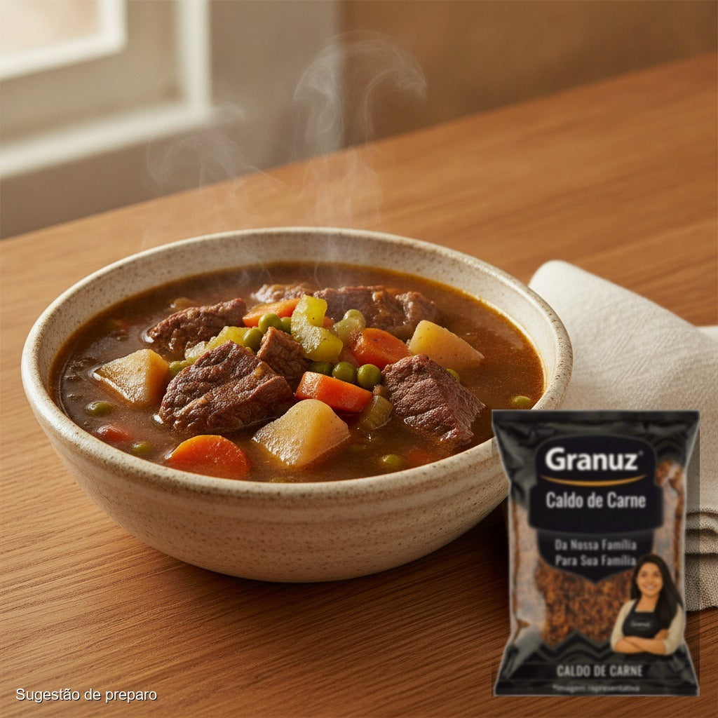 Sopa de carne com legumes e Caldo de Carne em Pó Granuz - Granel (sugestão de preparo)