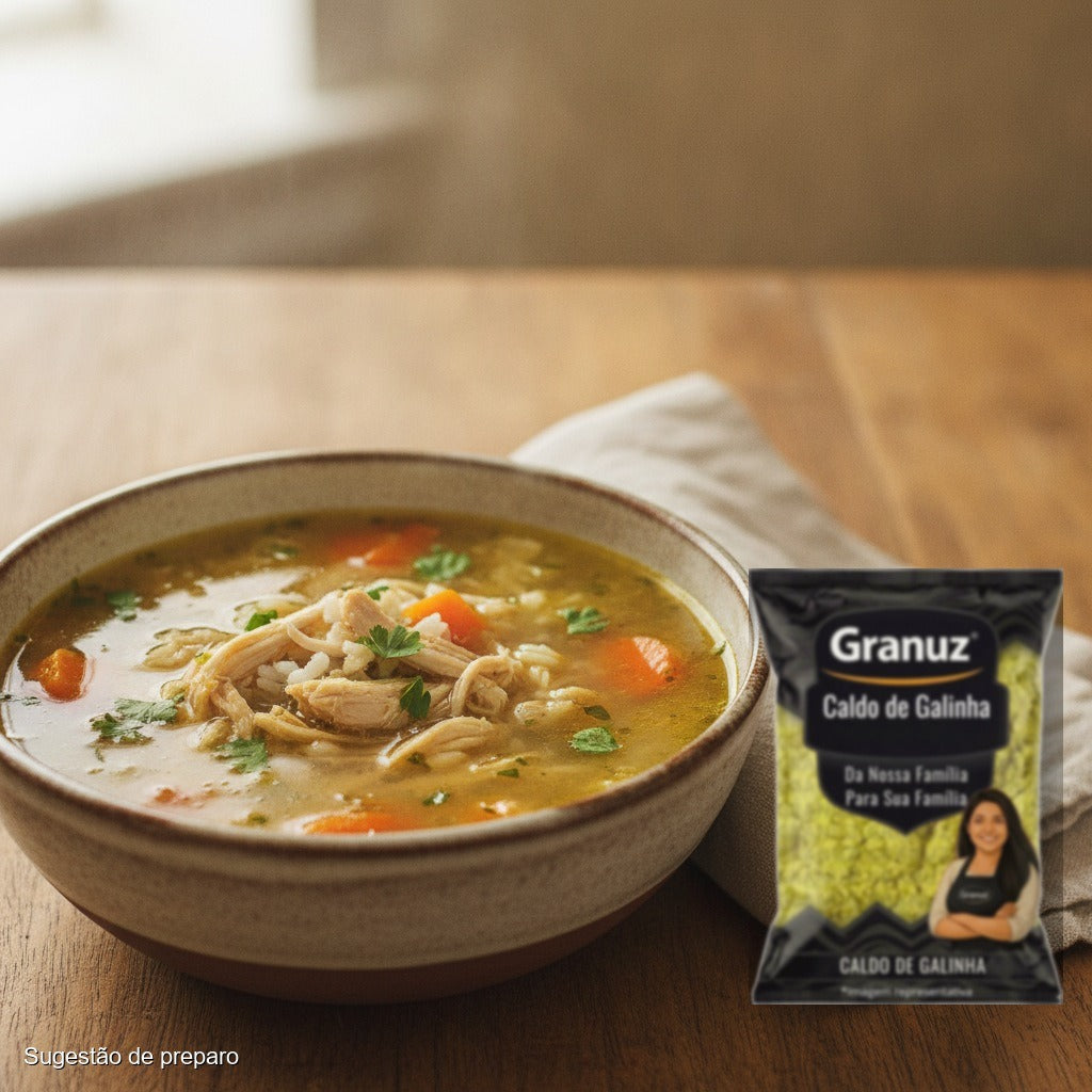 Canja de galinha e Caldo de Galinha em Pó Granuz - Granel (sugestão de preparo)