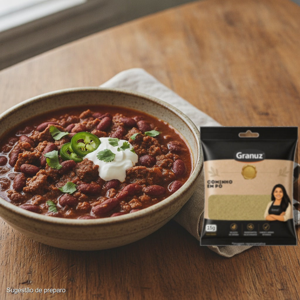 Chili de carne com feijão e Cominho em Pó Granuz 15g (sugestão de preparo)