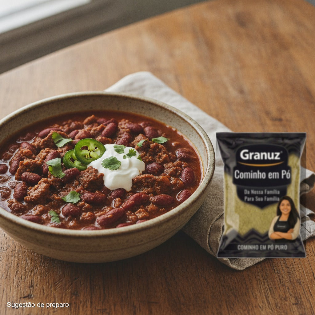 Chili de carne com feijão e Cominho em Pó Granuz - Granel (sugestão de preparo)
