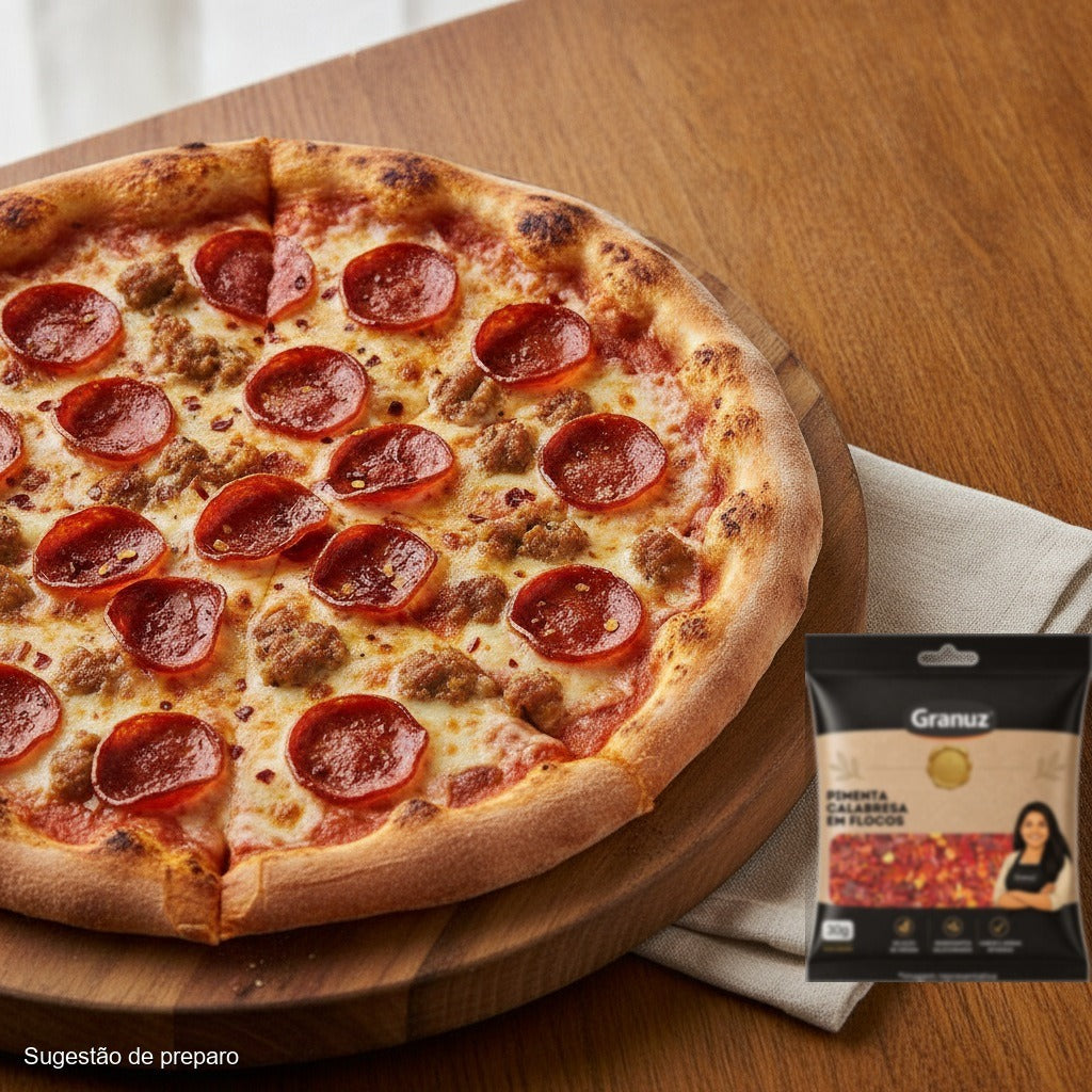 Pizza com pimenta calabresa e Pimenta Calabresa em Flocos Granuz 30g (sugestão de preparo)