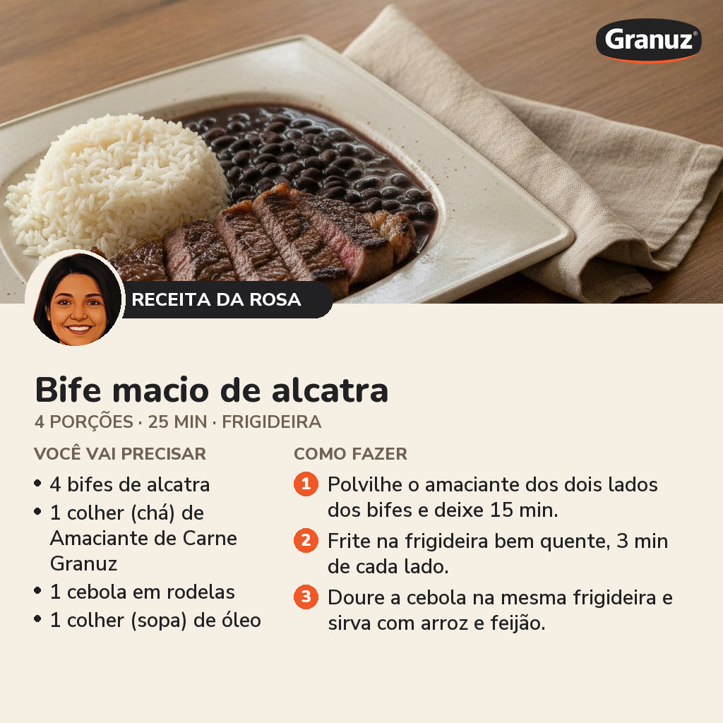 Receita da Rosa: Bife macio de alcatra (Amaciante de Carne Granuz)