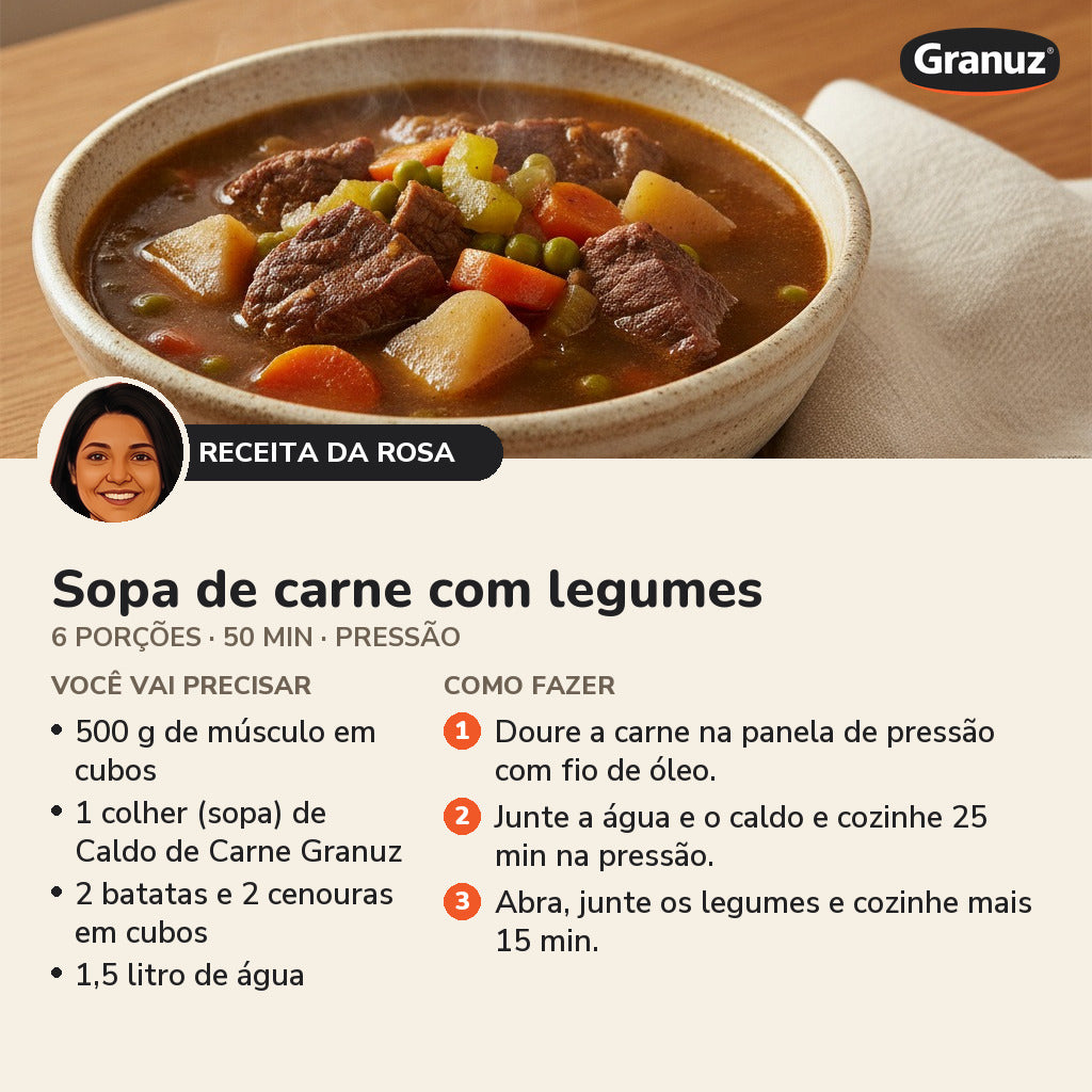 Receita da Rosa: Sopa de carne com legumes (Caldo de Carne Granuz)