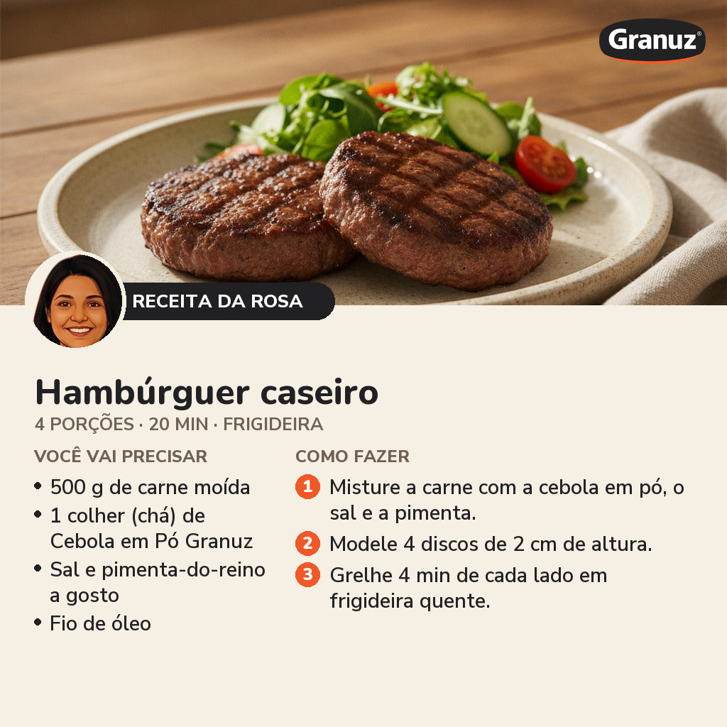 Receita da Rosa: Hambúrguer caseiro (Cebola em Pó Granuz)