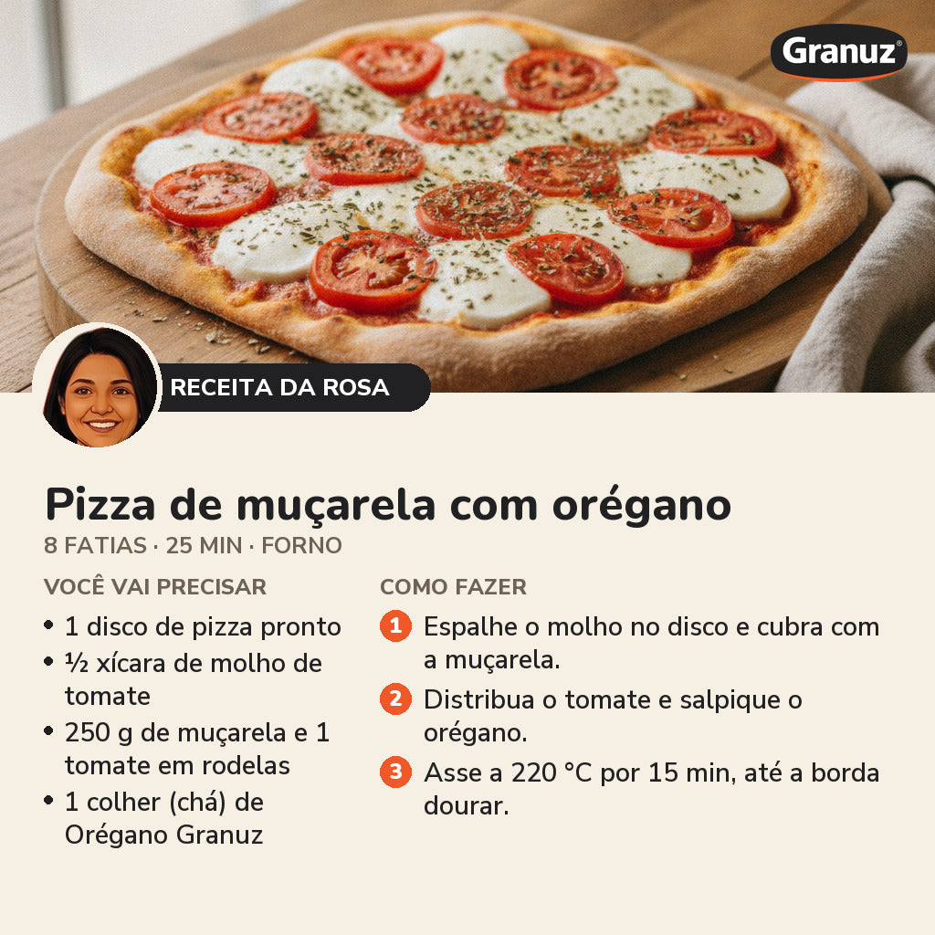 Receita da Rosa: Pizza de muçarela com orégano
