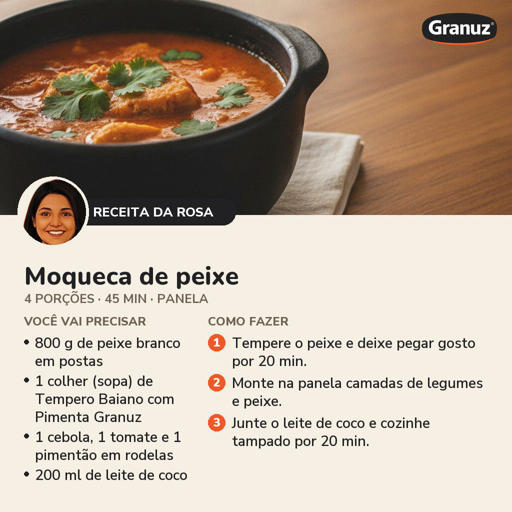 Receita da Rosa: Moqueca de peixe (Tempero Baiano com Pimenta Granuz)