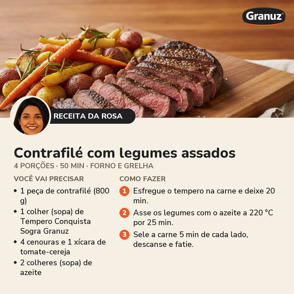 Receita da Rosa: Contrafilé com legumes assados (Tempero Conquista Sogra Granuz)