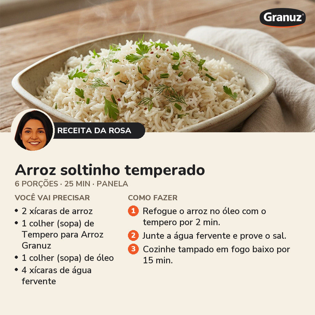 Receita da Rosa: Arroz soltinho temperado (Tempero para Arroz Granuz)
