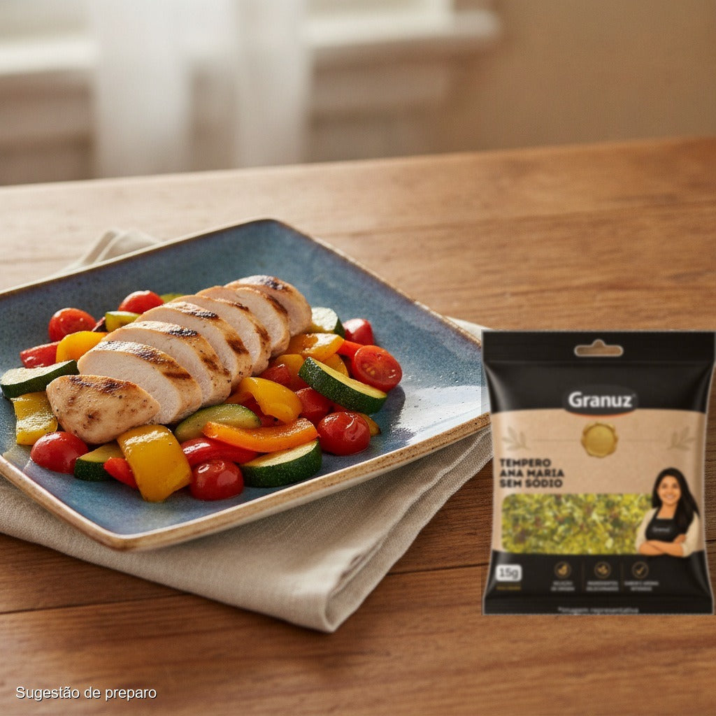 Frango grelhado com legumes e Tempero Ana Maria Premium (Sem Sódio) Granuz 15g (sugestão de preparo)