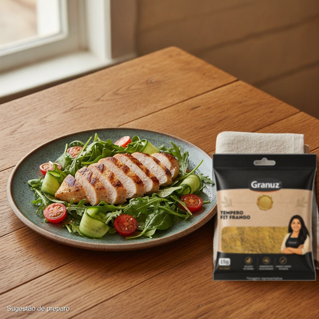 Frango grelhado com salada e Tempero Fit Frango Granuz 15g (sugestão de preparo)