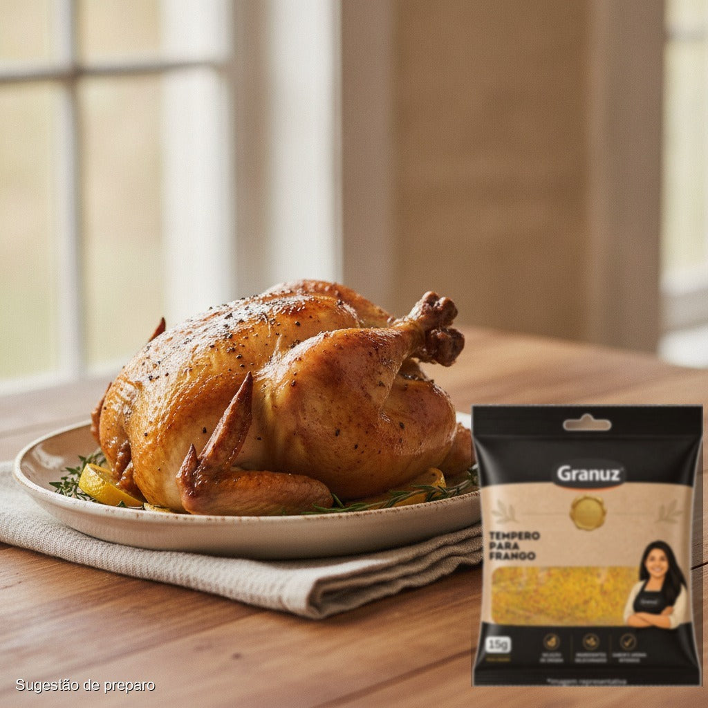 Frango assado inteiro e Tempero para Frango Granuz 15g (sugestão de preparo)